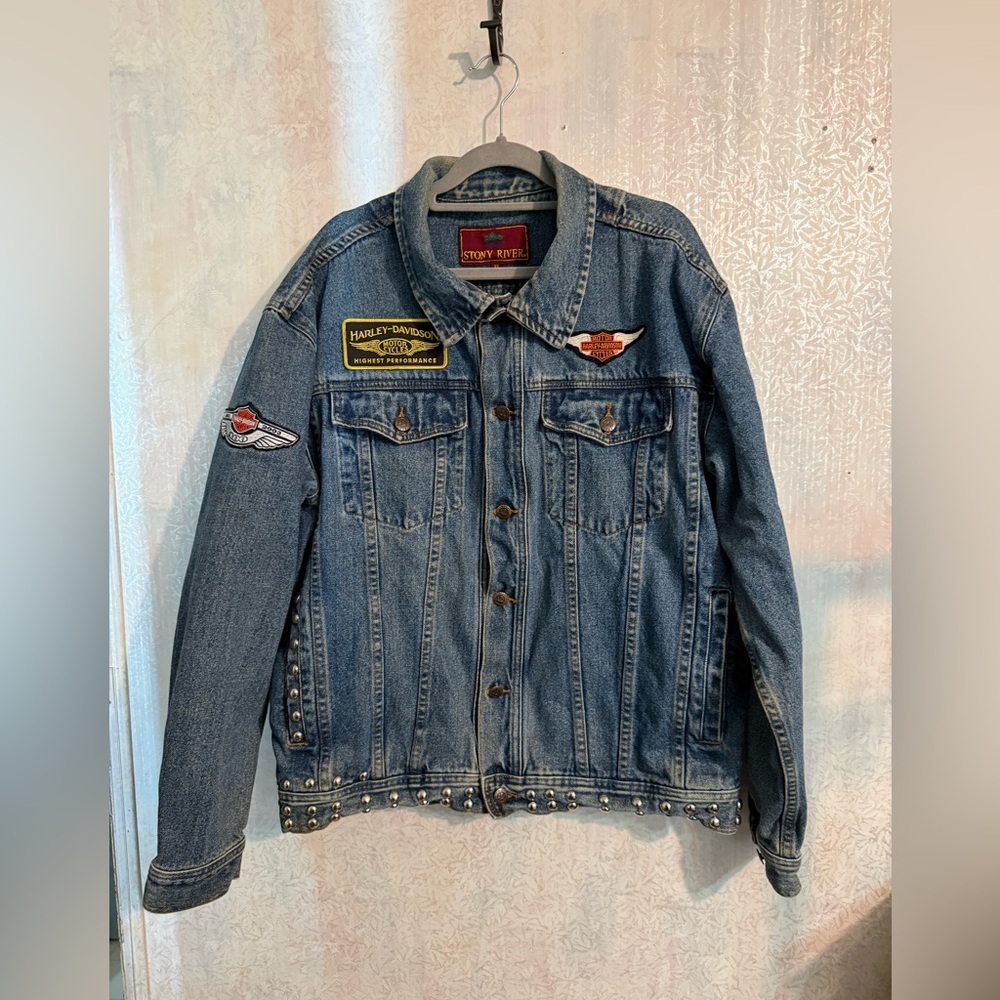 Rare Vintage STONY RIVER Harley Davidson Custom Patches Denim Jacket 80s XL
